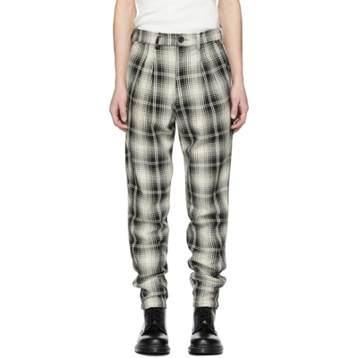 Billy Black And Off-white Plaid Double Pleated Trousers In B/w Plaid
