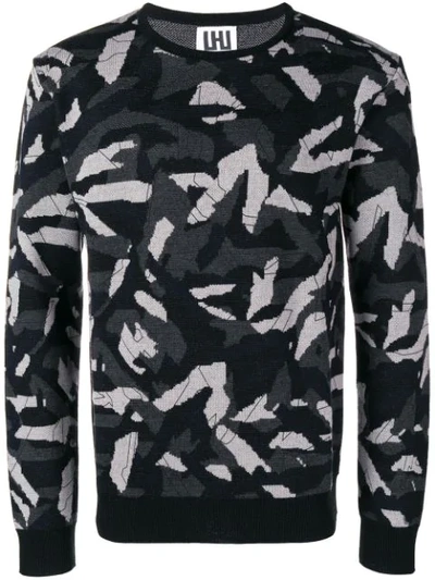 Les Hommes Urban Camouflage Pattern Sweater - Black