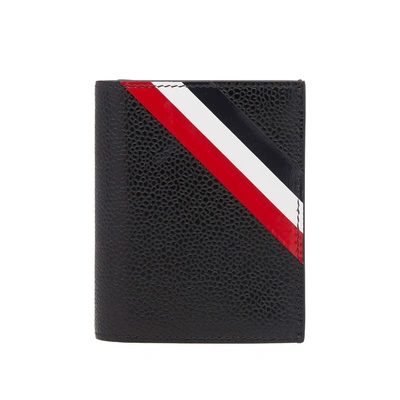 Thom Browne Diagonal Stripe Double Card Holder In Black