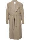 Takahiromiyashita The Soloist Stripe Print Belted Coat In Neutrals