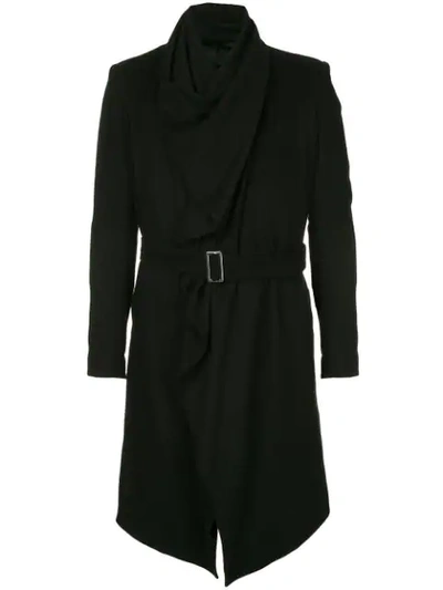 Balmain Wrap Belted Coat In 176  Black