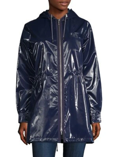 Jane Post London Shiny Metallic Parka In Navy