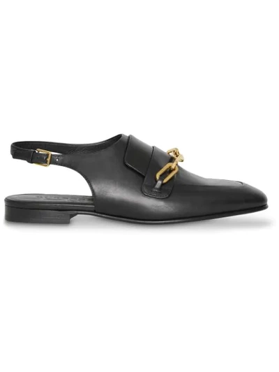 Burberry Link Detail Leather Slingback Loafers In Black
