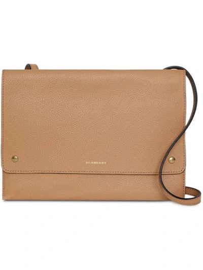 Burberry Leather Pouch With Detachable Strap In Neutrals