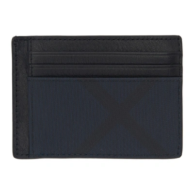 Burberry London Check And Leather Money Clip Card Case In A5496 Navy/