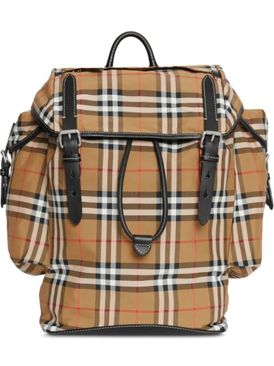 Burberry Vintage Check And Leather Backpack In Brown