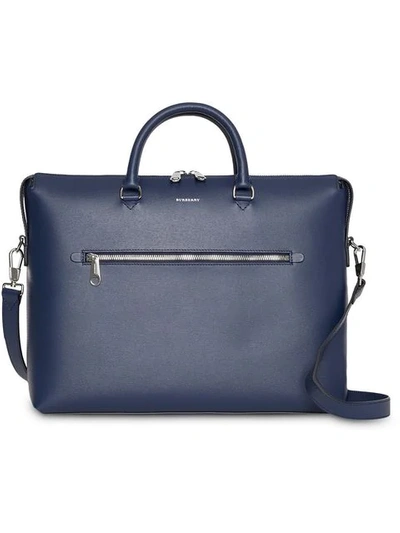 Burberry Large Textured Leather Briefcase In Blue