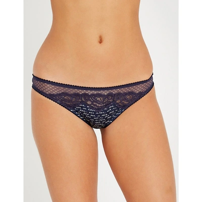 Stella Mccartney Elle Leaping Printed Stretch-satin And Lace Briefs In Navy
