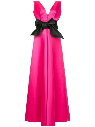Dice Kayek Plunge Neck Bow Front Gown - Pink