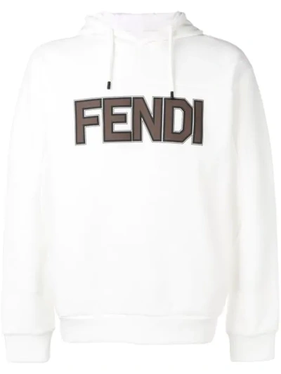 Fendi Logo Hoodie In White