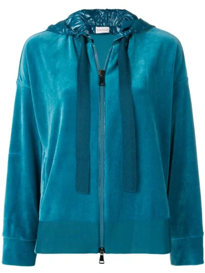 Moncler Zipped Hooded Sweatshirt In Blue