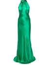 Saloni Back Tie Flared Gown - Green
