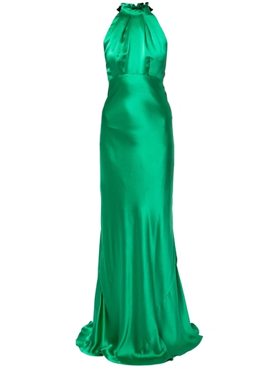 Saloni Back Tie Flared Gown - Green