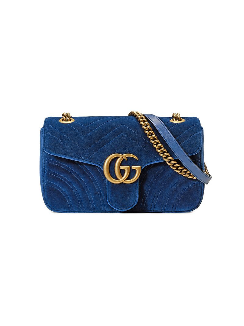 Gucci Gg Marmont Velvet Shoulder Bag - Farfetch In Blue | ModeSens