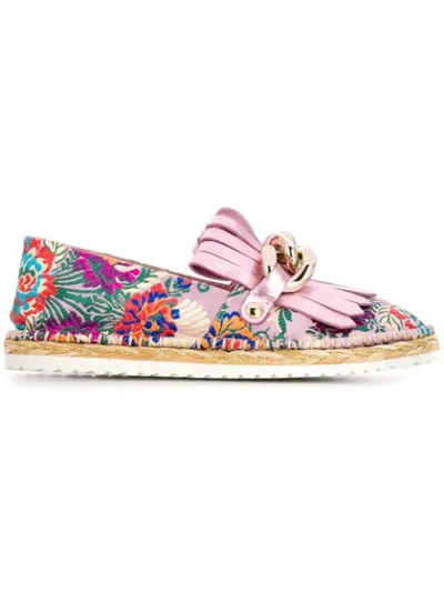Casadei Floral Embroidered Espadrilles In Pink
