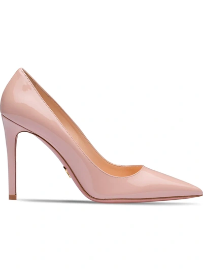 Prada Saffiano Textured Patent Leather Pumps In Pink
