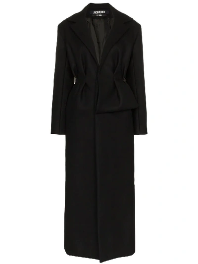 Jacquemus Aissa Pleated Wool-blend Coat In Black