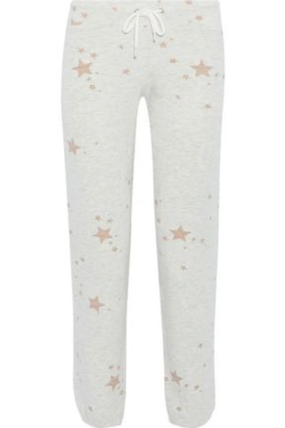 Monrow Woman Cropped Printed French Terry Track Pants Light Gray
