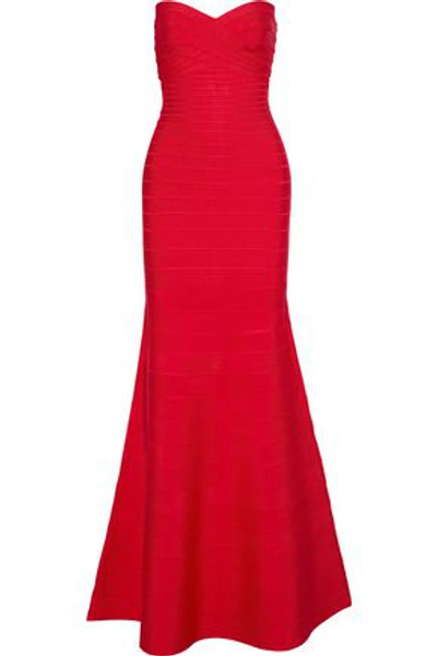 Herve Leger Sara Strapless Fluted Bandage Dress In Red | ModeSens