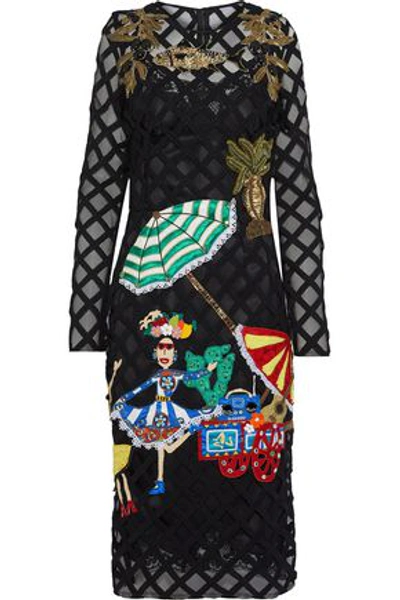 Dolce & Gabbana Appliquéd Embroidered Tulle Dress In Black