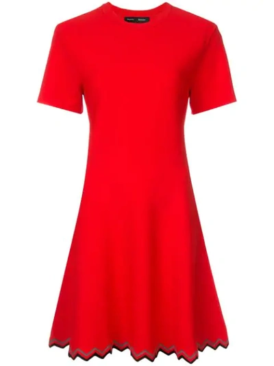 Proenza Schouler Crewneck Short-sleeve Fit-and-flare Dress W/ Zigzag Hem In Red