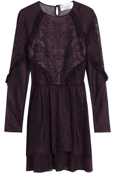 Zuhair Murad Woman Ruffle-trimmed Metallic Pointelle-knit Mini Dress Dark Purple
