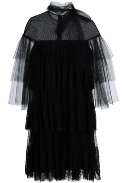 Valentino Woman Tiered Lace And Point D'esprit Mini Dress Black