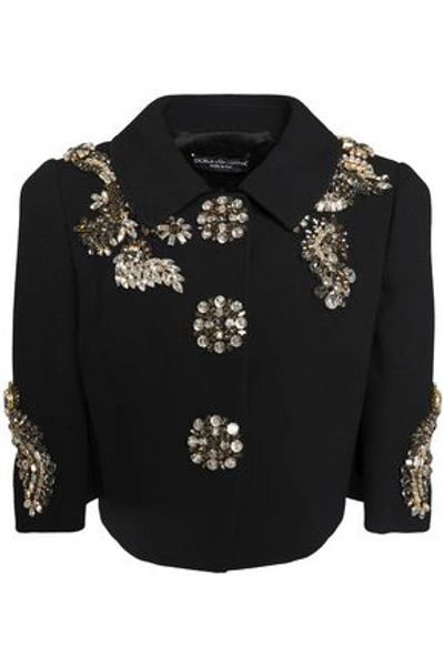 Dolce & Gabbana Woman Cropped Crystal-embellished Crepe Jacket Black
