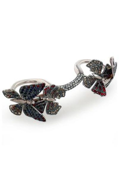 Valentino Garavani Woman Silver-tone And Crystal Multi-finger Ring Silver