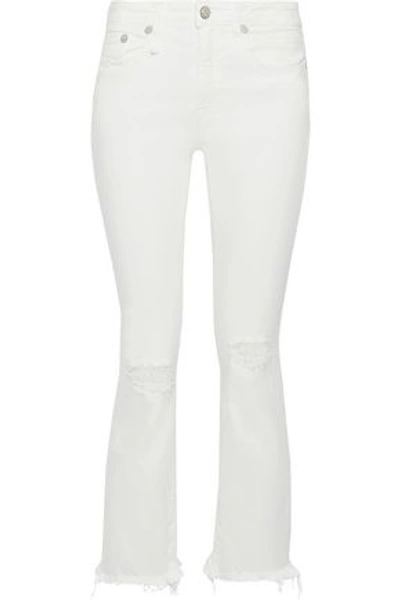 R13 Woman Distressed Mid-rise Bootcut Jeans White