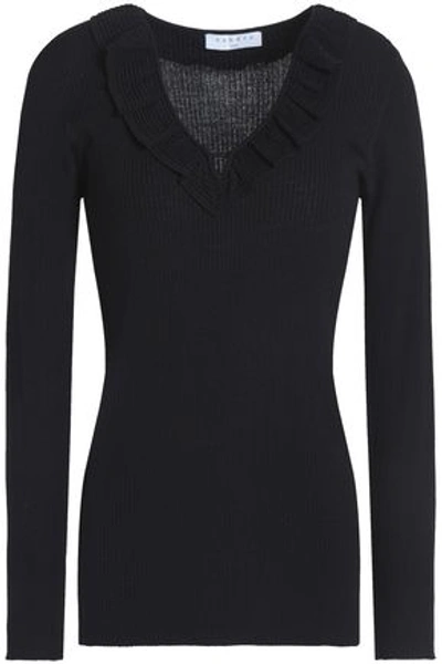 Sandro Woman Noella Ruffle-trimmed Ribbed Stretch-knit Top Black