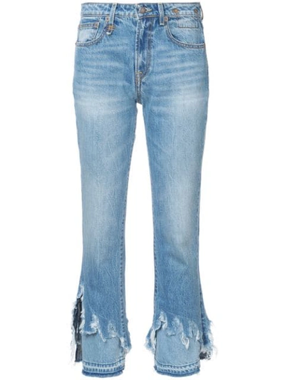 R13 Cropped Distressed Mid-rise Flared Jeans In Blue