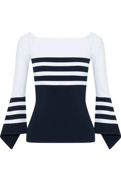 Autumn Cashmere Woman Fluted Striped Knitted Sweater Navy