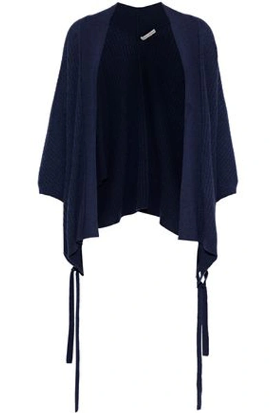 Autumn Cashmere Woman Eyelet-embellished Ribbed Cashmere Cardigan Navy