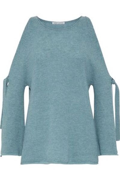 Autumn Cashmere Woman Cold-shoulder Mélange Cashmere Sweater Light Blue