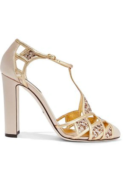Dolce & Gabbana Woman Embellished Satin And Metallic Leather Pumps Gold