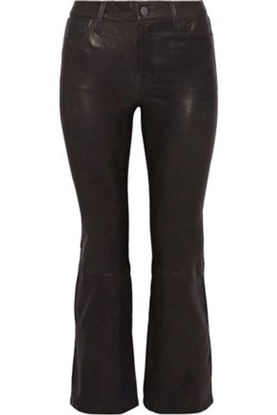 J Brand Woman Cropped Stretch-leather Bootcut Pants Anthracite