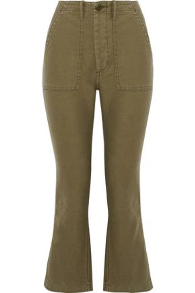 R13 Cotton-twill Kick-flare Pants In Army Green