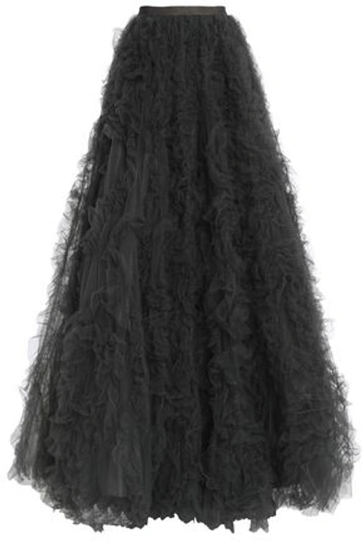 Jenny Packham Woman Bow-detailed Ruffled Tulle Maxi Skirt Dark Gray