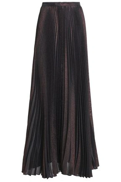 Reem Acra Woman Pleated Lamé Maxi Skirt Rose Gold