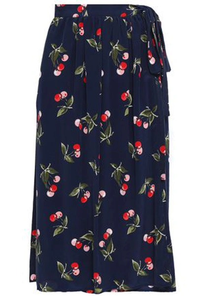 Joie Woman Printed Silk Crepe De Chine Midi Wrap Skirt Navy