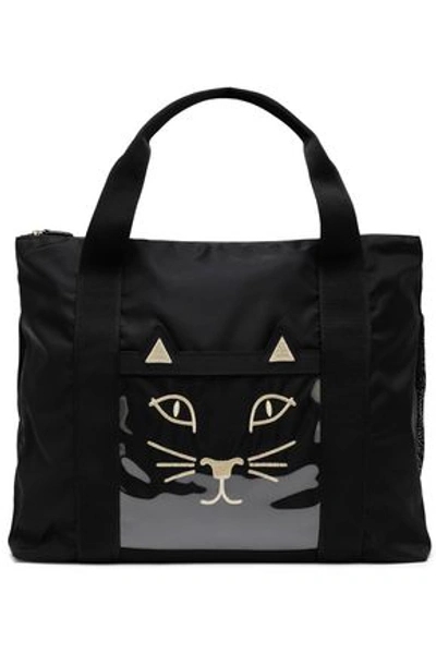 Charlotte Olympia Purrfect Embroidered Shell Weekend Bag In Black