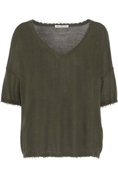 Autumn Cashmere Cotton By  Woman Distressed Slub Cotton-jersey T-shirt Army Green