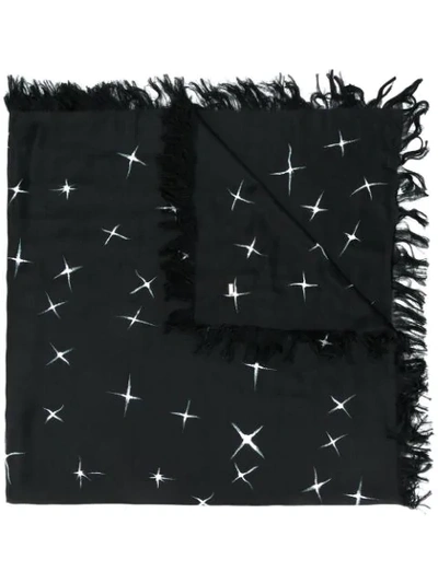 Saint Laurent Embroidered Frayed Scarf In Black