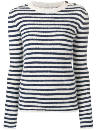 Saint Laurent Striped Mohair-blend Sweater In Blue