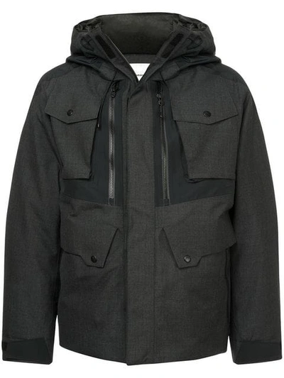 White Mountaineering Front Zipped Hooded Jacket In Grey