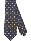 Gucci Symbols Motif Silk Tie In Navy/beige Silk
