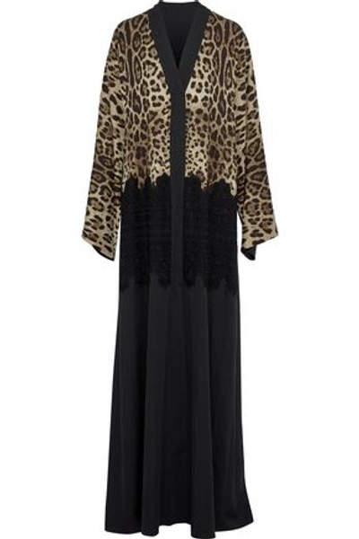 Dolce & Gabbana Woman Broderie Anglaise-appliquéd Leopard-print Silk-blend Gown Black
