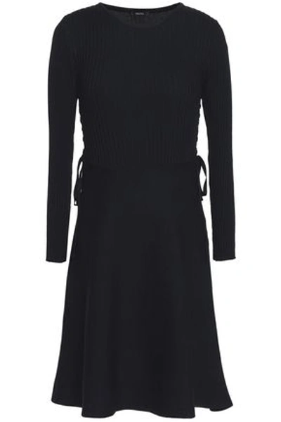 Raoul Woman Lace-up Ribbed Cotton Dress Black