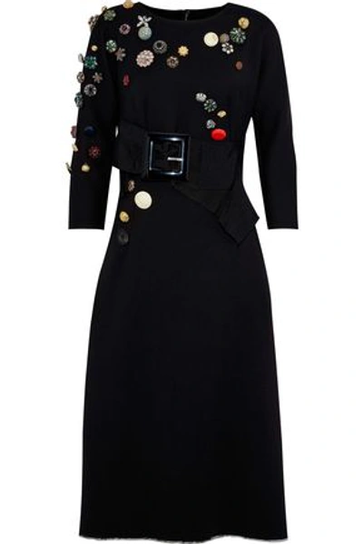 Dolce & Gabbana Woman Appliquéd Buckled Wool-blend Twill Midi Dress Black
